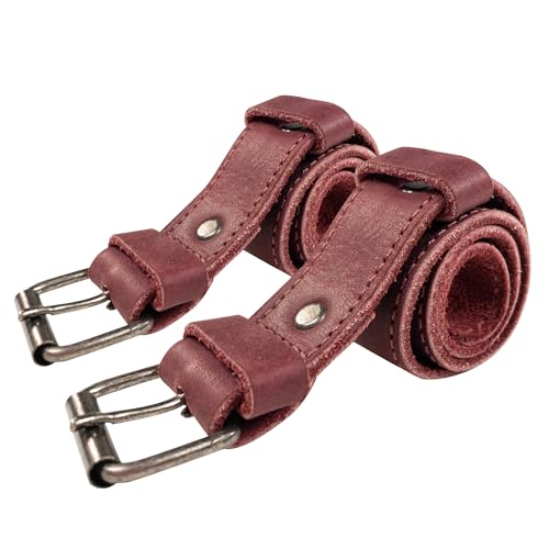 Hide & Drink, Set of 2 Rustic Bicycle Ankle Bands, Brass Metal Buckle, Adjustable Straps for Legs, Classic Vintage Gifts for Cyclists, Full Grain Leather, Handmade - color: Sangria