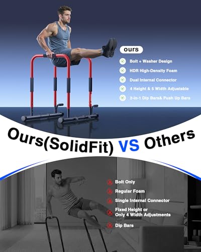 2-in-1 Dip Bar Station - Dip Bars & Push Up Bars Calisthenics Equipment with 420LB Bolt Washer Stable Design Dual Inner Connectors Portable Adjustable for Home Gym Strength Training - color: Red