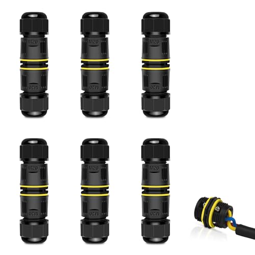 Waterproof Electrical Cable Connector,NineLeaf 6PK 3-PIN M20 Extension Electrical Cable Protector for Cable Diameter Ø5-12mm,Outdoor Power Cable Connector Joint for Garden,Water Pond Lights, Black - size: 6PK, style: Screw Tighten