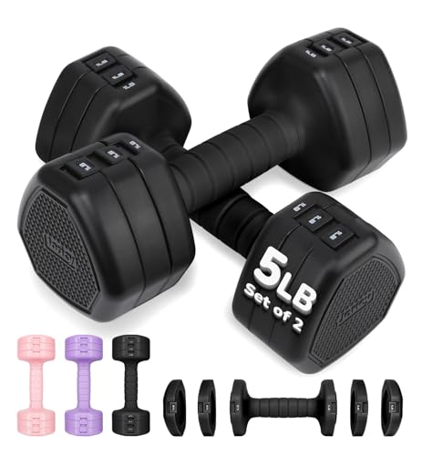 Adjustable Dumbbell Set of 2, 10LB 20LB 30LB Weight Set | Hand Weights for Women Men, Dumbbells for Home Gym Outdoor Exercise & Muscle Toning Weight Loss Rehab Strength Training - color: Black, style: 10 lb, Pair-Rubber Handle