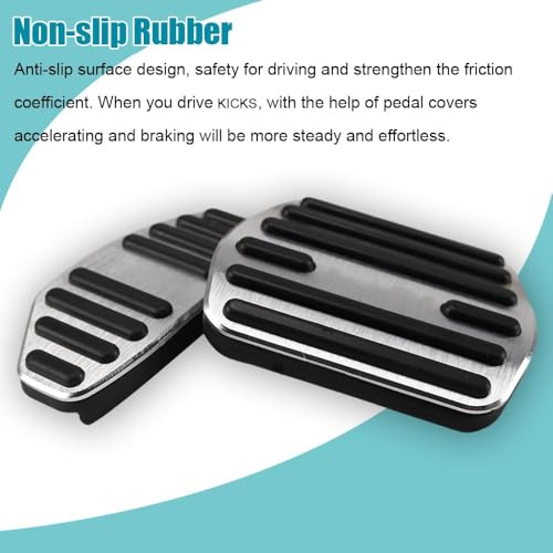 LEXLEY,with Kicks Logo 2PCS Anti-Slip Aluminum Brake Gas Pedal Pads,Auto No Drilling Accelerator Pedal Covers Only for Nissan 2018-2025 2026 Kicks-Sliver - color: SILVER