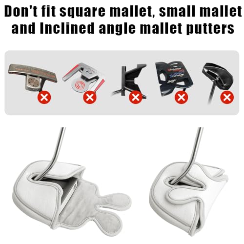 BigTeeth Golf Mallet Putter Head Cover Golf Club Protector Fit for Odessey Backstryke Centre Shaft Putter - color: White