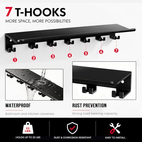 Home Gym Floating Shelf Compatible with Tonal Accessories, Heavy Duty Wall Mount Workout Storage Rack & Organizer Holder with 7 T-Lock Hooks for Smart Handles, Bar and Rope - size: 1-Tier