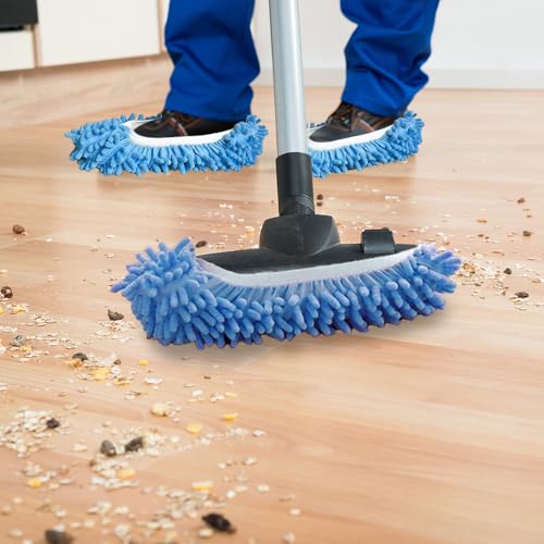 2 Pcs Blue Mop Slippers,Mop Pads for Floor Cleaning Microfiber Cleaning Soft Washable House Slipper - color: Blue