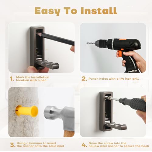 Folding Wall Hook, 2Pcs Foldable Coat Hooks Mounted, Heavy Duty Zinc Alloy No Rust Fold Up Hooks for Hanging Coat, Towel, Key, Hat, Bag, Jacket, Backpack (Gray) - color: Gray, size: 2