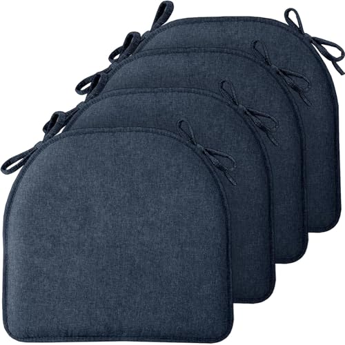 TushGuard Chair Cushions, 4 Pack Memory Foam Chair Pads, Thin Seat Cushion, Kitchen Chair Cushions Set of 4, Anti-Slip Backing & Fixed Straps, 1.4 in Thick, Blue - color: Dark Blue