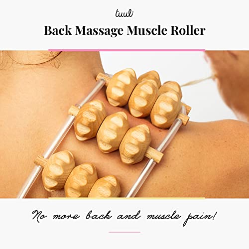 tuuli Accessories – Back Massager with Rollers and Rope, Multi-Functional Back Roller and Neck Massager, Eases Muscle Tension and Supports Skin Health, Muscle Roller 47.2 inches