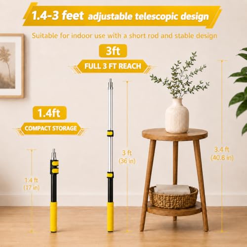 1.4–3 FT Telescoping Pole, Paint Roller Extension Handle with Threaded Metal Tip for Indoor Painting, Dusting and Window Cleaning (Yellow) - color: Yellow