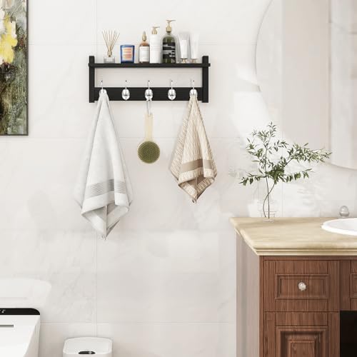 Homode Wall Coat Rack With Shelf, Wood Entryway Hanger With Hooks, Small Floating Pegs for Hanging Coats, Hats, Purses, Backpacks, Black - color: Black, size: 17.1 Inch Long