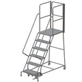 Tri-Arc RWSR106246-XR 6-Step Gateway Rear-Exit Steel Rolling Ladder with 30" Deep Top Platform, Perforated Tread with Handrails, 24" Wide Steps, Gray - size: 6-Step, style: Perforated Tread