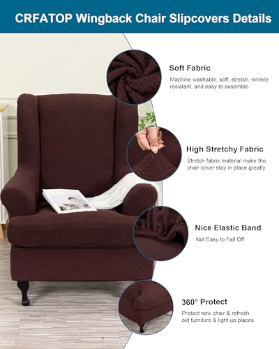 CRFATOP 2 Piece Stretch Wingback Chair Cover Printed Wing Chair Slipcovers Spandex Fabric Wingback Armchair Covers with Elastic Bottom for Living Room Bedroom Wingback Chair,C28 - color: Color C28