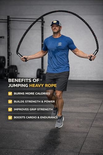 Weighted Battle Jump Rope, 10 FT Twisted Training Rope w/Thick Easy-Grip Handles, Full-Body Cardio + Strength Conditioning Rope (Choose 3 lb / 6 lb / 10 lb) - size: 1.5" x 10ft