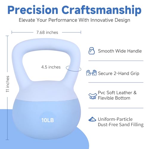Leikefitness Soft Kettlebells,Weights for Women and Men,Home workout. | Color Coded Anti Slip Grip Kettlebell,Cushioned Impact-Resistant Base,Wide Handle Design - color: BLUE, size: 10 pounds