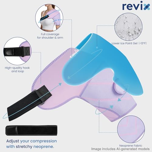REVIX Large Shoulder Ice Pack Wrap & Brace for Rotator Cuff & Arm | Reusable Gel Shoulder Brace for Surgery Recovery, Rotator Cuff & Muscle Relief, for Men & Women, Purple - size: Large, style: Purple, 1 Gel Pack+1 Shoulder Brace