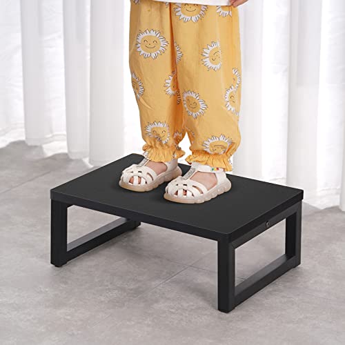 Snughome Wooden Step Stools for Adults Kids, Solid Wooden Bedside Step Stool Adults Hold Up to 350 lb, One Step Foot Stool for Kitchen, Bedroom, Living Room, Bathroom - Self-Assembly(Black) - color: Black