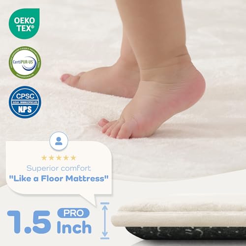 1.5" Thick Baby Play Mat for Floor, 50x50 Playpen Mat, Pro Soft Flannel Foam Mats Toddler Infant Kids Crawling for Nursery Rug Playroom Living Room Waterproof Easy Care Non-Slip (Beige) - color: Beige, size: 50"x50"x1.5"