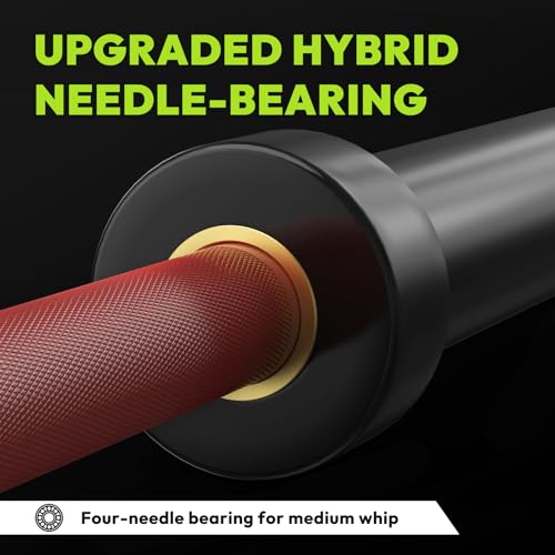 HANDBODE 7 FT Olympic Barbell 45 LB, 2-Inch Standard Weight Bar, 1000 LB | Needle Bearings, Knurled Grip, Hard Chrome Coating, Powerlifting, Bench Press, Deadlift, Squat, Hip Thrusts And Cleans - color: Red