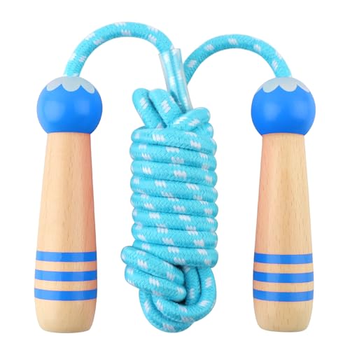 Jump Rope for Kids, Lorvain Adjustable Skipping Rope, Kids Jump Ropes with Wooden Handle for Girls Boys, Weighted Jumping Ropes for Fitness Workout Exercise Outdoor Fun Activity - color: Blue-1 Pc
