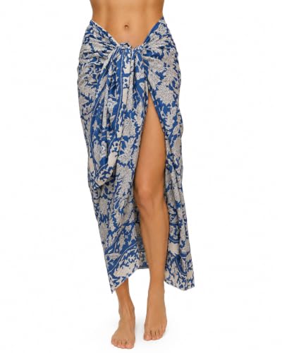 100% Cotton Hand Block Print Pareo Sarong Swimsuit Wrap Skirt Cover Up Long Women’s Apparel Fabric Beach Bikni (73" x 44") - color: Blue 9
