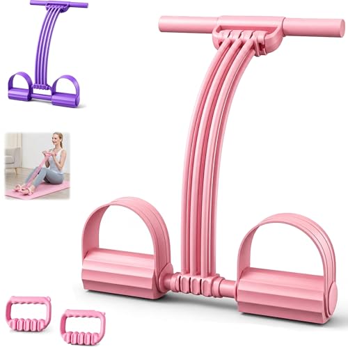 Pedal Resistance Band with Handle Upgraded 8-Tube Resistance Bands with Handles Set, 3-in-1 Multifunctional Chest Expander, Back Puller and Stretching Rope,Detachable Pedal Exerciser for Home - color: Pink
