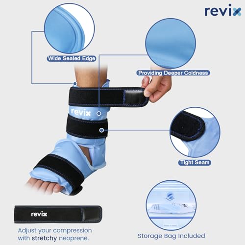 REVIX Ankle Ice Pack Wrap for Foot Pain Relief and Feet Injuries, Reusable Gel Ice Cold Packs for Achilles Tendonitis, Plantar Fasciitis, Sprained Ankles and Heels - style: Blue-Pack 1
