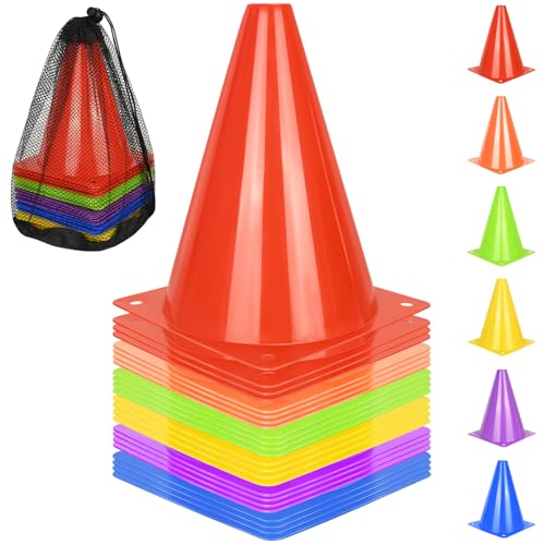 PXZBLG 12/24/50pcs Soccer Cones, 7" Plastic Traffic Cones | for Sports Training, Football, Soccer, Basketball, Coaching, Practice - color: 6 Colors, size: 7", 24pcs