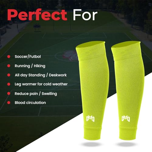 MediCaptain Pre Cut Soccer Sock Sleeves, Companion for Soccer Grip Socks, Securely Holds Shin Guards, Compression Leg Warmer - color: Neon