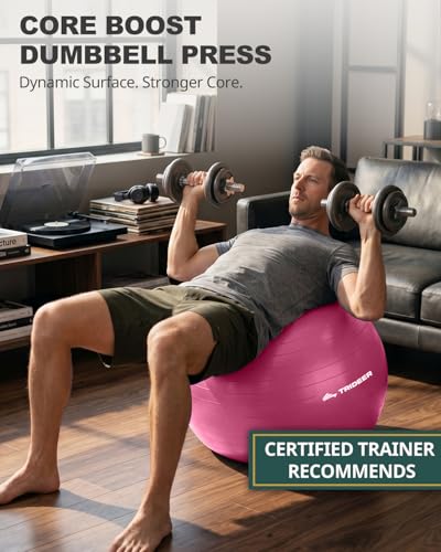 Trideer Yoga Ball for Exercise, Pilates, Core & Balance Training, Stability Ball for Pregnancy & Birthing Prep, Physical Therapy, Daily Stretching, Office Chair for Active Sitting, Quick Pump Included - color: Pink, size: L(23-26ines/58-65cm)