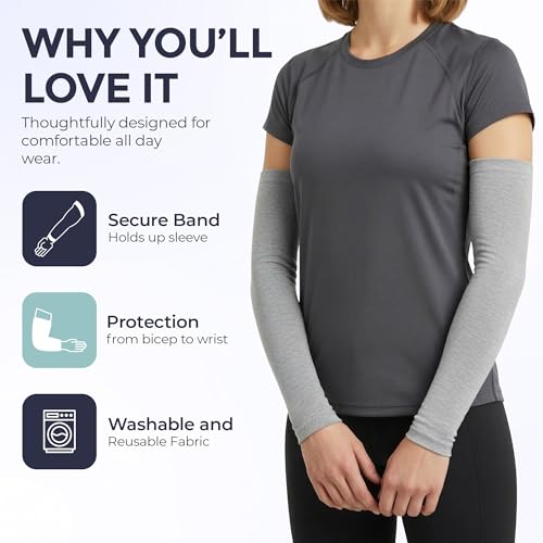 100% Organic Cotton Eczema Arm Sleeves - Anti Scratch, Secure Fit, Washable, Unisex, 1 Pair - size: Large