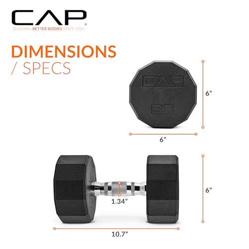 CAP Rubber Coated Dumbbell Weights, Free Weights for Home Gym Strength Training, Anti-Roll Hex Dumbbells with Black, Chrome & Comfort Grip Handles, Pairs & Sets - size: 30 lb - Pair, style: 12-Sided - Chrome Handle