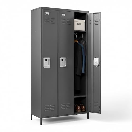 72" Height Metal Locker for Employees with 3 Door,Heavy Duty Steel Storage Lockers with Card Slot for Home Office School Gym Garage,Locker with Lock for Sports,Employees,Assembly Required - color: Black