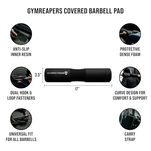 Gymreapers Barbell Squat Pad - Protective Bridge Pad For Hip Thrust, Squats, Lunges - Hip Support, Neck Protection For Bar - color: Black Covered