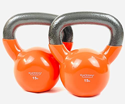 Vinyl Coated Cast Iron Kettlebell Weight - color: 15 LB+15 LB - Orange