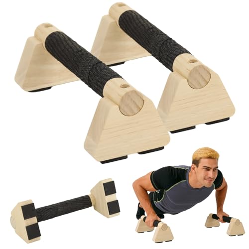 2 PCS Wooden Parallettes Push Up Bars, 9.85 x 3.93 In Solid Wood Pushup Handles, Non Slip Calisthenics Stands, Floor Exercise Bars for Handstand Training, Home Strength Workouts for Men Women