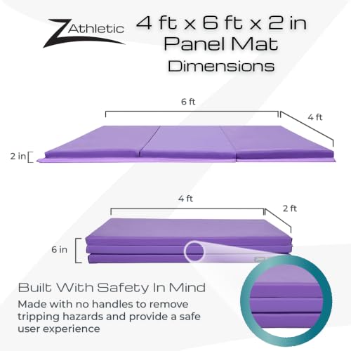Z Athletic Folding Mat for Gymnastics, Tumbling, Cheerleading, and More, 4 Ft x 6 Ft x 2 In - color: Purple