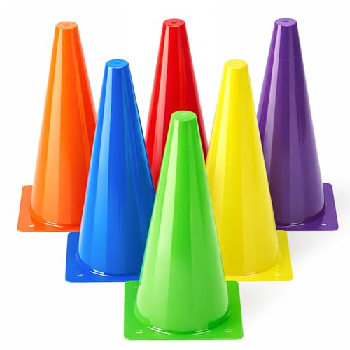 Seenelling 6 Pcs PE Cones Flexible Vinyl Poly 6-Colored PE Class Equipment for Sports Training - size: 12.5 Inch