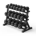 PAPABABE Dumbbell Set with Rack, 540-850lb, Rubber Encased, Home Gym | Complete & Durable Cast Iron Core Odorless PVC Antiroll Hex Shape Ergonomic Chrome Handle Versatile Home Gym - size: 630LB with 3-Tier Weight Rack