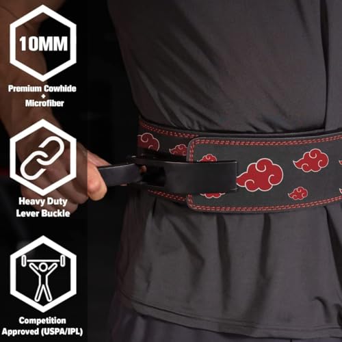 Anime Weight Lifting Lever Belt | 10mm Premium Leather Weightlifting Belt for Powerlifting, Bodybuilding, Deadlift, Squats, Exercise Workout | Heavy Duty Gym Belt Best for Men & Women - color: Akatsuki, size: Medium