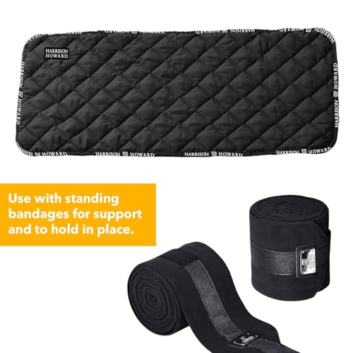 Harrison Howard Medicine-Retaining Shock-Absorbing Pressure Sores Prevention Quilted Leg Wraps for Horse Set of 4-Black M - color: Black, size: Medium
