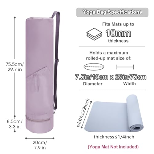 sportsnew Yoga Mat Bag, Full Zip Cargo Yoga Mat Carrier Bag with Drawstring Water Bottle Pocket and Bottom Wet Pocket, Exercise Yoga Mat Carrier Holder Multi-Functional Storage Bag Patent Pending - color: Purple, size: Medium pocket