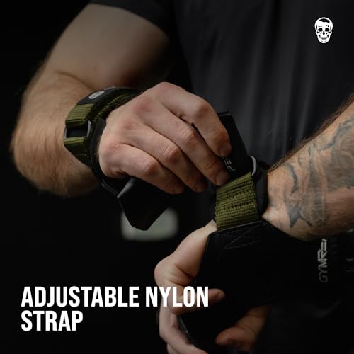 Gymreapers Weight Lifting Grips (Pair) for Heavy Powerlifting, Deadlifts, Rows, Pull Ups, with Neoprene Padded Wrist Wraps Support and Strong Rubber Gloves or Straps for Bodybuilding - color: Ranger Green, size: Medium