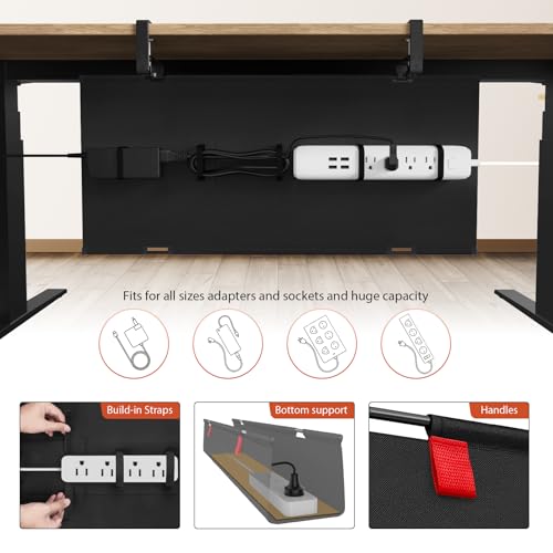 Univivi No Drill Under Desk Cable Management Tray, 28" Cord Organizer for Table, Clamp/Screw Mount Desk Cable Management, Premium Fabric Cable Management Tray for Office, Home - color: Black, size: 28"L x 5.5"W
