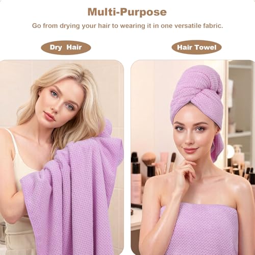 4 Pack Bath Towel Set, Waffle Bath Towel Set, Microfiber Super Soft Highly Absorbent, Sturdy Quick Drying Towels for Bathroom, Gym, Sports, Yoga (4 Piece 27" x 55", 4Purple) - color: 4purple, size: 27 x 55 Inch