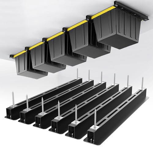 EVERHANGER Ceiling Storage Rack, Heavy Duty Overhead Garage Storage Rack, Adjustable Ceiling Bin Storage System, 6 Sets for 5 Bins, 26 Inch - style: For 5 Bins