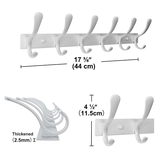 SKOLOO Coat Rack Wall Mounted - 6 Hooks, Heavy Duty, Stainless Steel, Metal Wall Hangers, Sturdy Coat Hooks for Hanging Coats, Jacket, Clothes, Hat, Cold Light Silver - color: Matte Silver, size: 6 Hook(1 Pack)