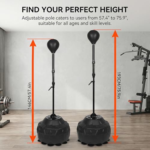 Free Standing Reflex Ball Speed Bag for Boxers and Fitness Enthusiasts - Adjustable Height 57.4"-75.9", PU Ball, Thicken Suction Cup Base