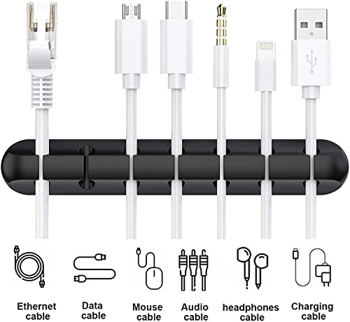 SOULWIT Cable Holder Clips, 3-Pack Cable Management Cord Organizer Clips Silicone Self Adhesive for Desktop USB Charging Cable Nightstand Power Cord Mouse Cable Wire PC Office Home - color: Black