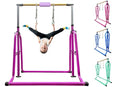 Foldable & Moveable Gymnastics Horizontal Bar with Rings,3’to 5’Adjustable Height Expandable Junior Kip Bar for Home,Indoor Gym Equipment for Kids - style: Foldable Purple with Rings