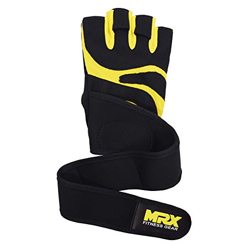 MRX Weightlifting Gloves for Men Workout Gloves Mens Wrist Support Lifting Gloves Male Gym Gloves | Workout Gym Accessories for Men Weight Lifting Fingerless Gym Exercise for Powerlifting - color: Black Yellow, size: Small