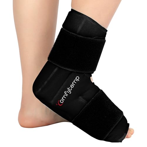 Comfytemp Ankle Foot Ice Pack Wrap for Plantar Fasciitis Relief, Ankles Brace for Sprain, Heel Spur, Swelling, Achilles Tendonitis, Cold Bag for Injuries Reusable, Hot Cold Compress, 1 Pack (Black) - color: Black 70, size: Large